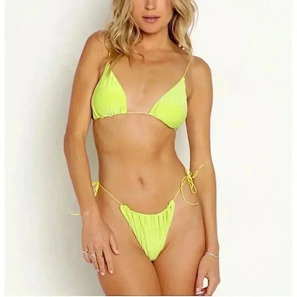 It’s Now Cool Free People REVOLVE String Bikini Bottom New Citrine Lurex Shimmer - Picture 4 of 17